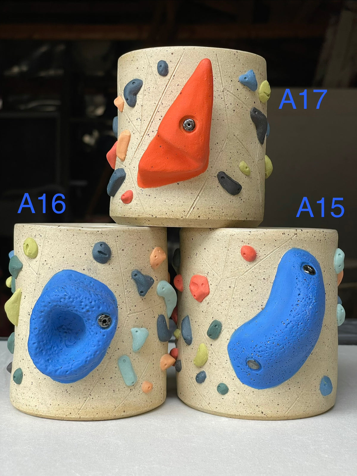 Straight Wall Cup - Buff Speckled with Hold Handle - Handsculpted