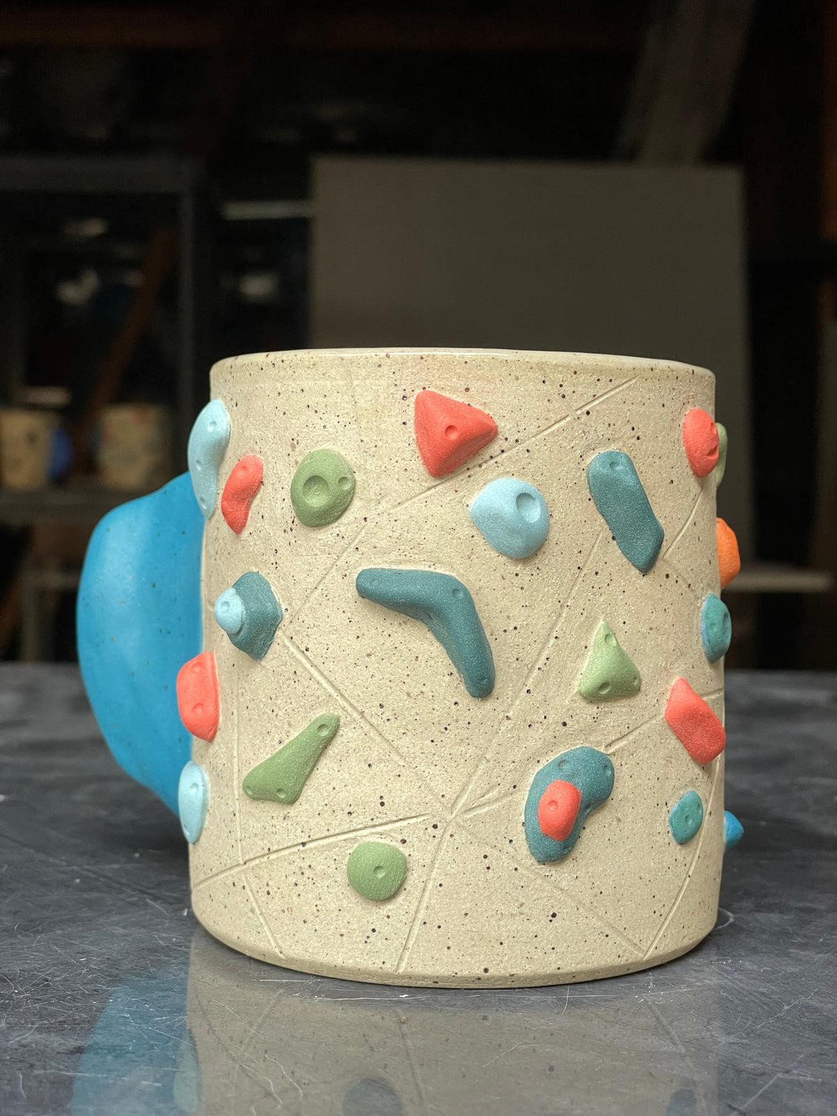 ORIG ALL - Buff Speckled Climbing Cup with Hold Handle - Handsculpted