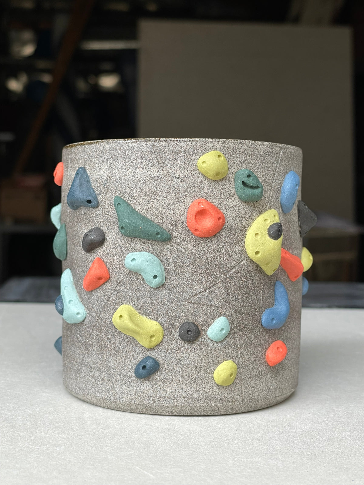BRIGHT BLUE Hold Handle - Granite Climbing Cup- Handsculpted