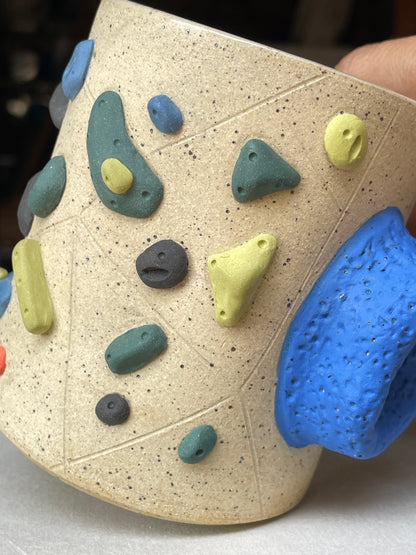Straight Wall Cup - Buff Speckled with Hold Handle - Handsculpted