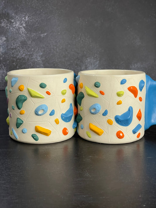 Detailed Holds - White Climbing Cup with Hold Handle - BLUE 12oz