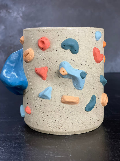 Buff Speckled Climbing Cup with Hold Handle - Handsculpted