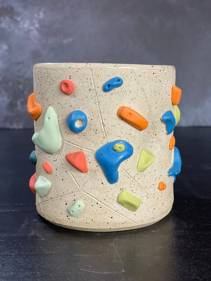 Buff Speckled Climbing Cup with Hold Handle - Handsculpted