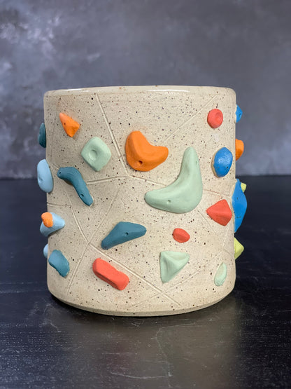 Buff Speckled Climbing Cup with Hold Handle - Handsculpted