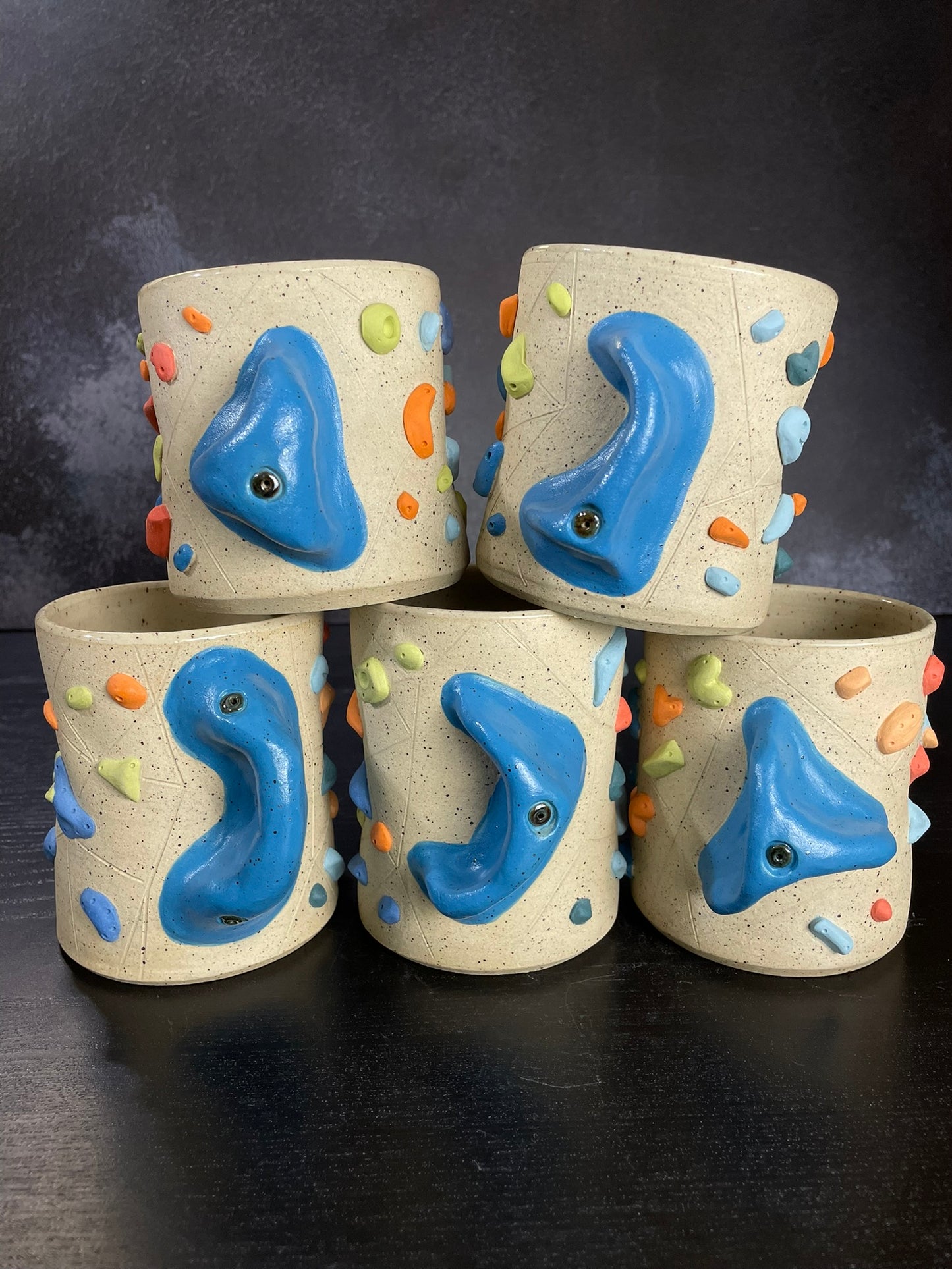 Buff Speckled Climbing Cup with Hold Handle - Handsculpted