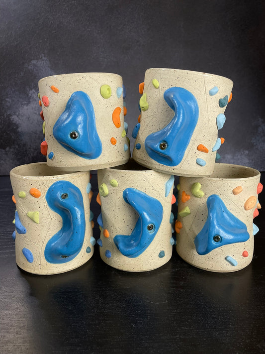 Buff Speckled Climbing Cup with Hold Handle - Handsculpted