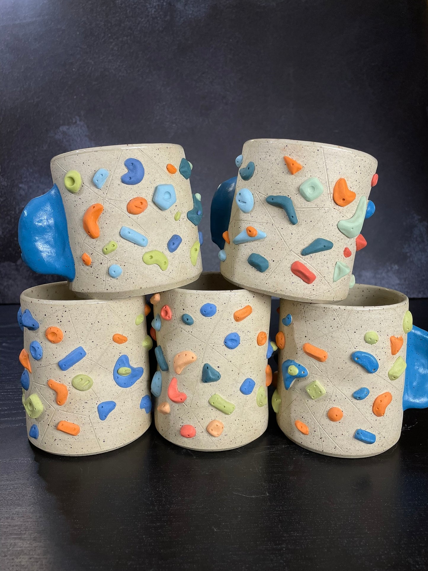 Buff Speckled Climbing Cup with Hold Handle - Handsculpted