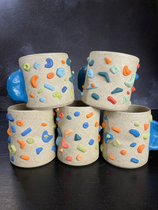 Buff Speckled Climbing Cup with Hold Handle - Handsculpted